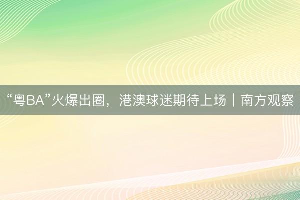 “粤BA”火爆出圈，港澳球迷期待上场｜南方观察