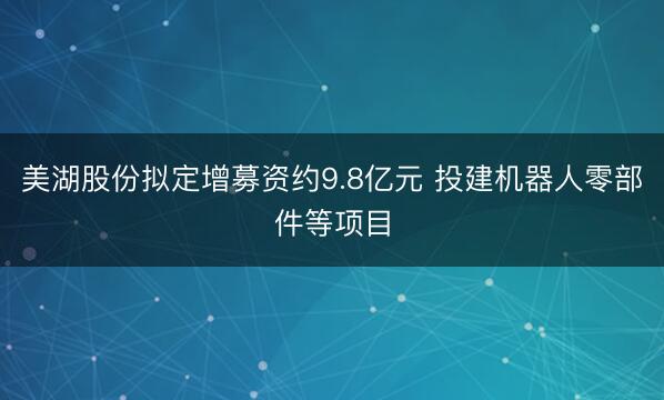 美湖股份拟定增募资约9.8亿元 投建机器人零部件等项目