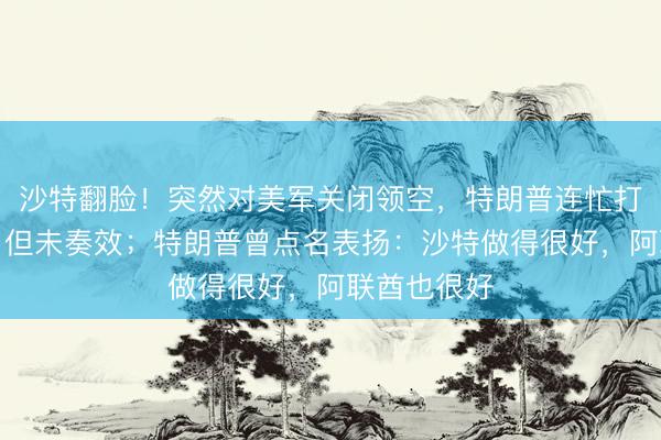 沙特翻脸！突然对美军关闭领空，特朗普连忙打电话化解，但未奏效；特朗普曾点名表扬：沙特做得很好，阿联酋也很好
