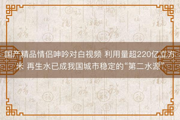 国产精品情侣呻吟对白视频 利用量超220亿立方米 再生水已成我国城市稳定的“第二水源”