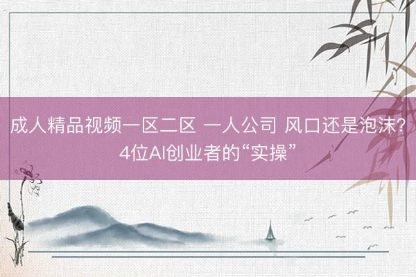 成人精品视频一区二区 一人公司 风口还是泡沫？4位AI创业者的“实操”