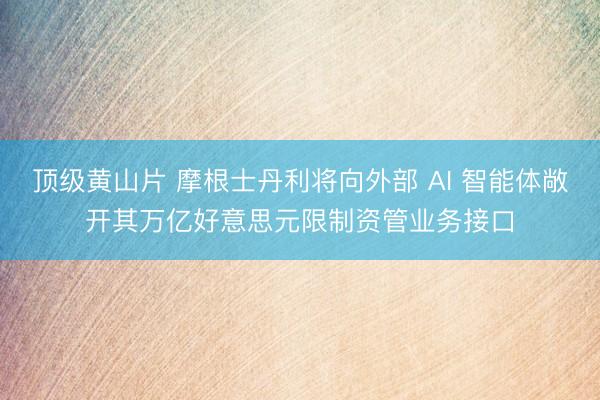 顶级黄山片 摩根士丹利将向外部 AI 智能体敞开其万亿好意思元限制资管业务接口