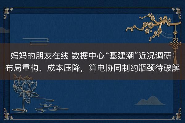 妈妈的朋友在线 数据中心“基建潮”近况调研:布局重构,成本压降,算电协同制约瓶颈待破解