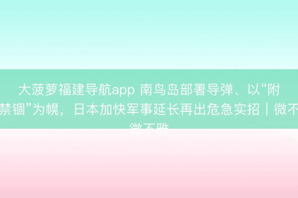 大菠萝福建导航app 南鸟岛部署导弹、以“附进禁锢”为幌，日本加快军事延长再出危急实招｜微不雅