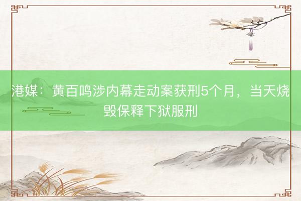 港媒：黄百鸣涉内幕走动案获刑5个月，当天烧毁保释下狱服刑